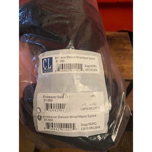 NEW in Package Comfortland Endeavor Deluxe Wrist Hand Splint Never Used Black - Picture 2 of 5